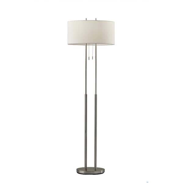 Homeroots Metal Dual Pole Floor Lamp, Brushed Steel 372650 - main